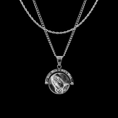 Lion's Prayer - Double Sided Pendant ( Silver )