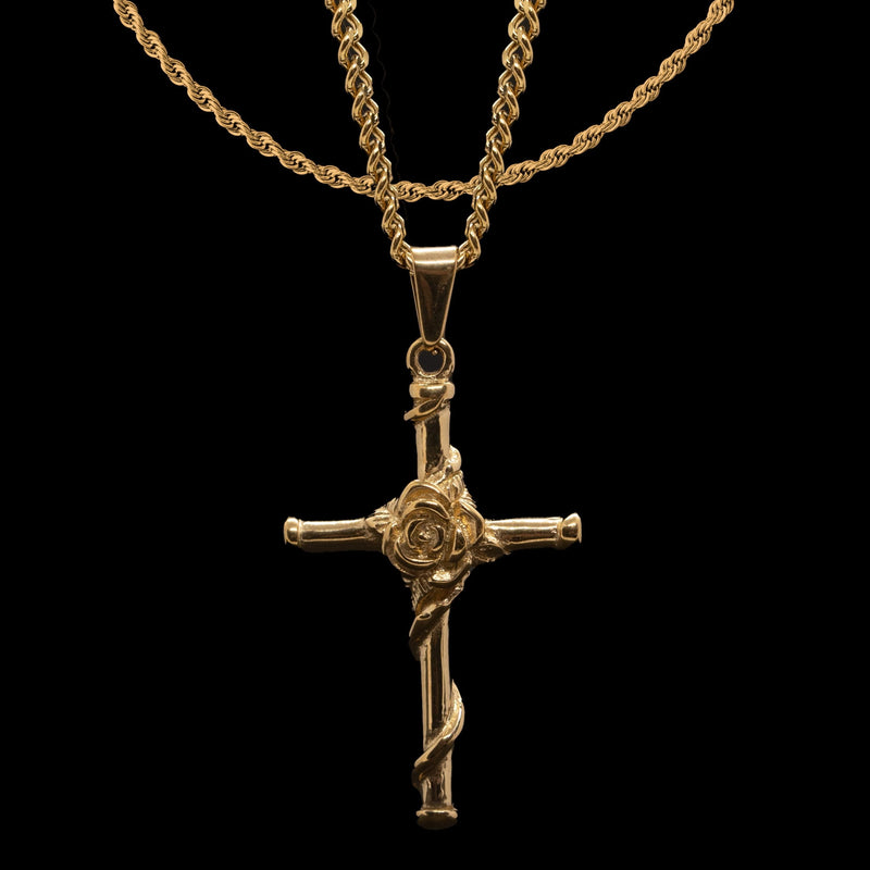 'Rose' Cross Pendant - Gold