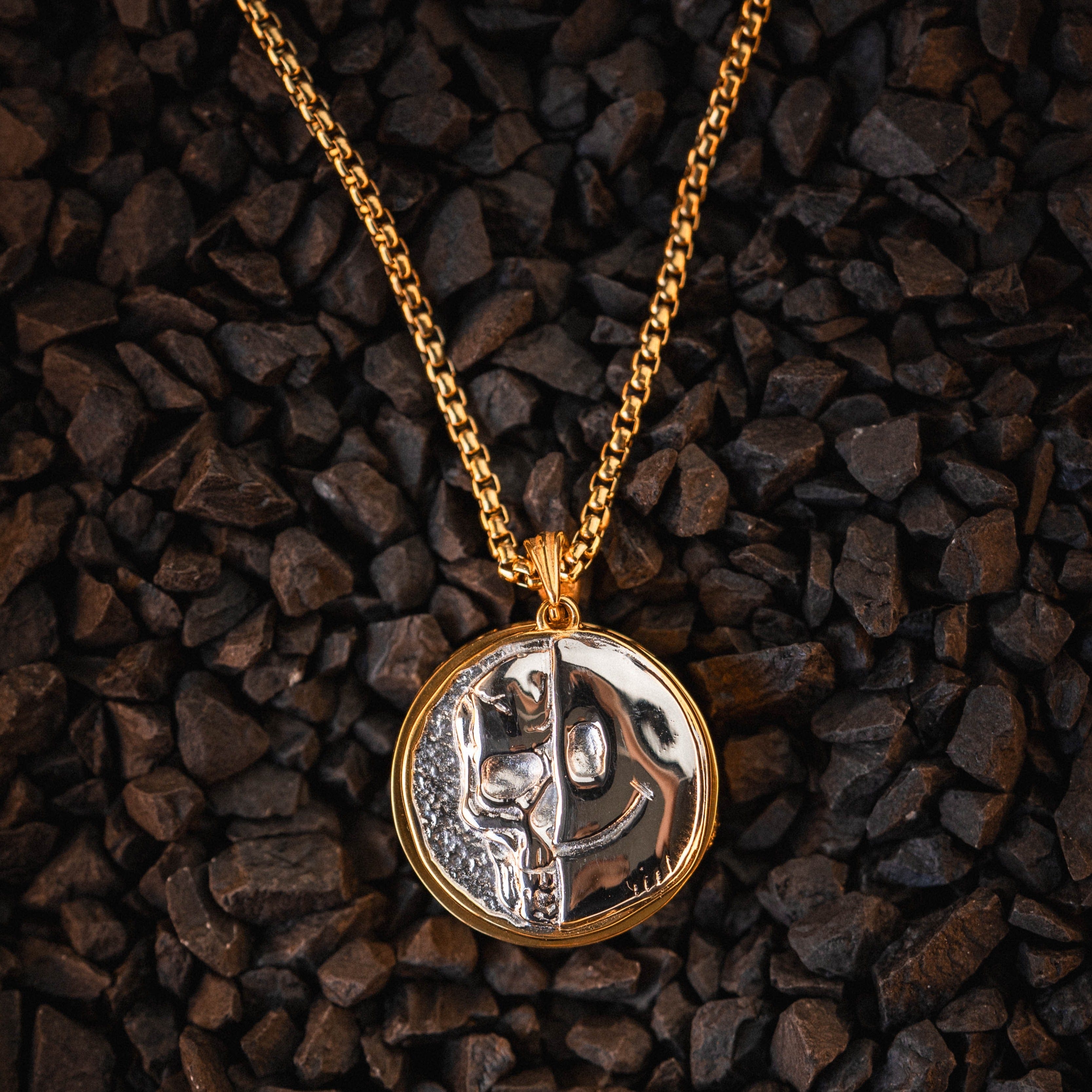 Death Smile Memento Mori Coin Pendant in Gold - Humbler