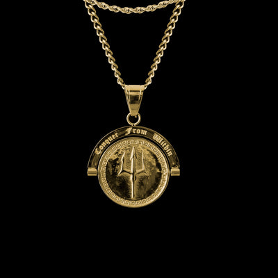 Trident : Conquer From Within - Double Sided Pendant ( Gold )