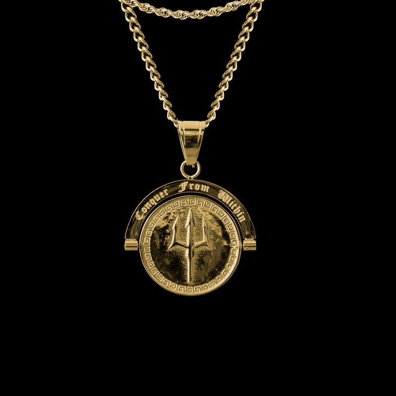 Trident : Conquer From Within - Double Sided Pendant ( Gold ) - HumblerCo