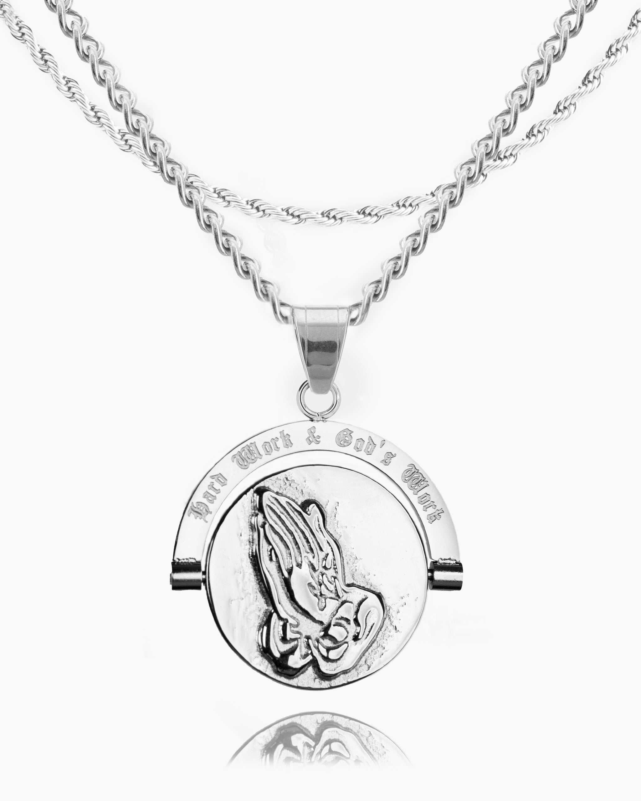 Hard Work & God's Work Double Sided Pendant in Silver - Humbler