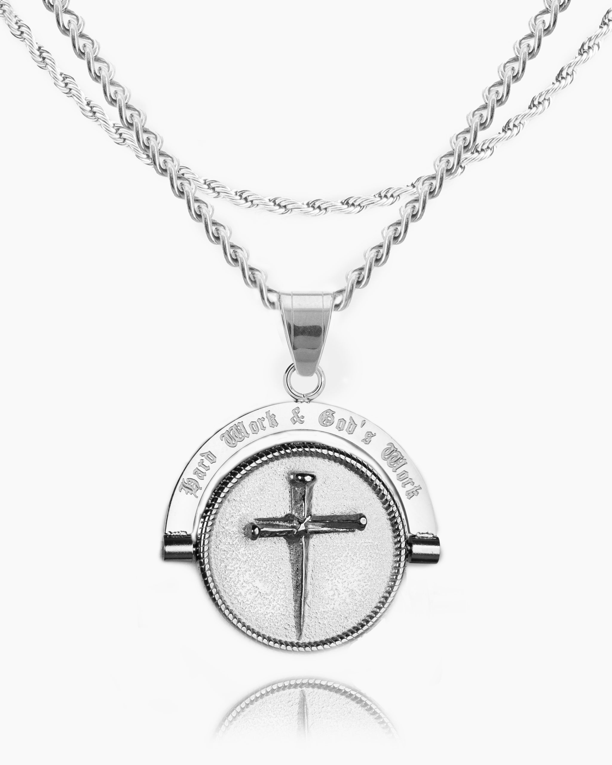 2つの誓い✨リングor charm✨自己成長し、愛する人を引き寄せたり、救う‼️ Hard Work & God's Work Double Sided Pendant in Silver - Humbler