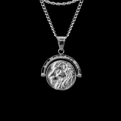 Lion's Prayer - Double Sided Pendant ( Silver )