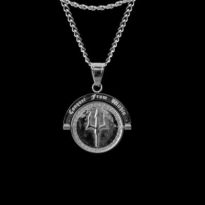 Trident : Conquer From Within - Double Sided Pendant ( Silver )