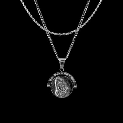 'Hard Work & God's Work' - Double Sided Pendant ( Silver )