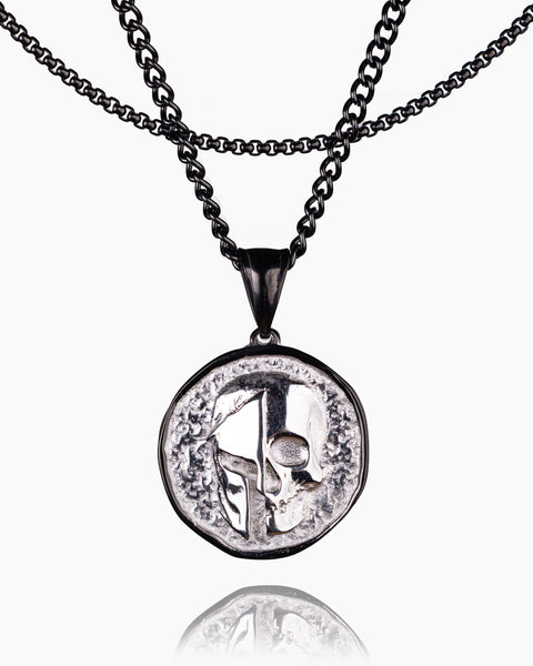 Spartan Skull Veni Vidi Vici Coin Pendant in Black/Silver - Humbler